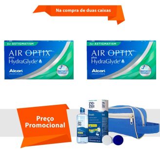 Combo Air Optix Plus HydraGlyde para Astigmatismo com Kit Renu Fresh